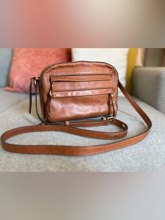 Lodis Cognac Brown Leather Crossbody Bag Adjustable Strap Vintage Texas Purse - Picture 1 of 16
